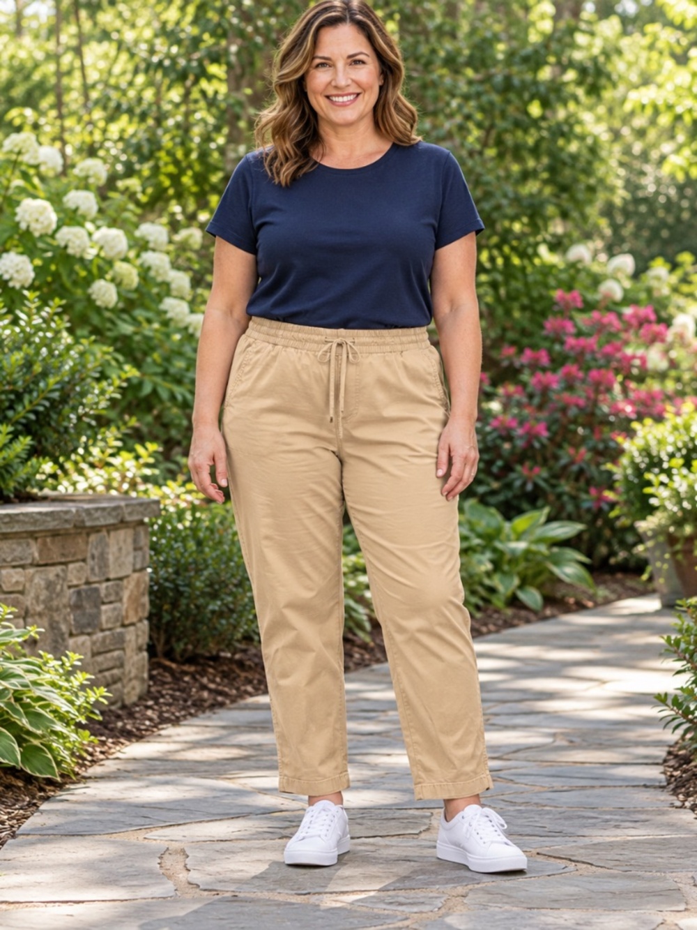 L.L.Bean Favorite Fit Light Tan Drawstring Ankle Pants Size 16 Regular